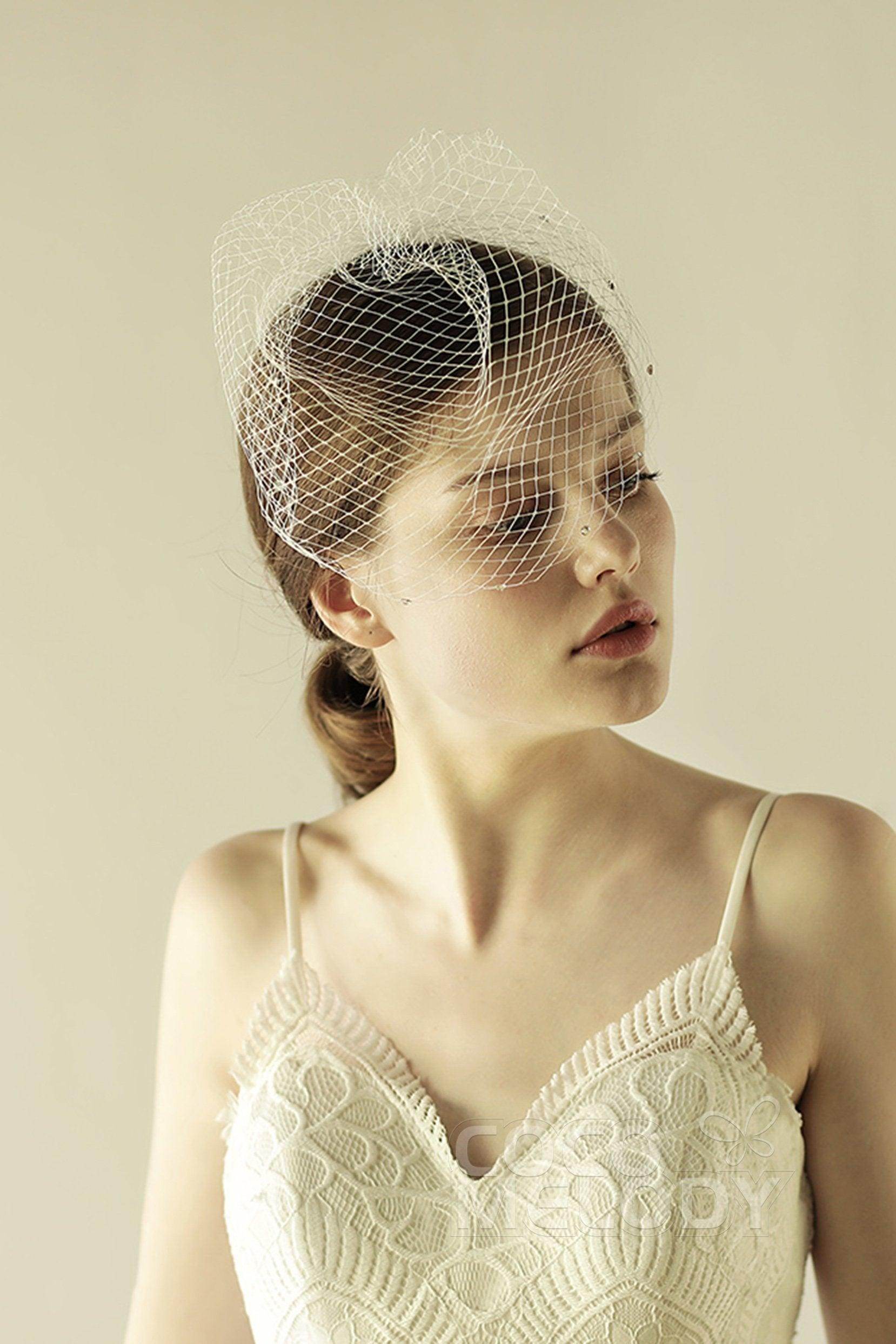 One-tier Cut Edge Tulle Blusher Veils with Rhinestone CV0237 - COCOMELODY